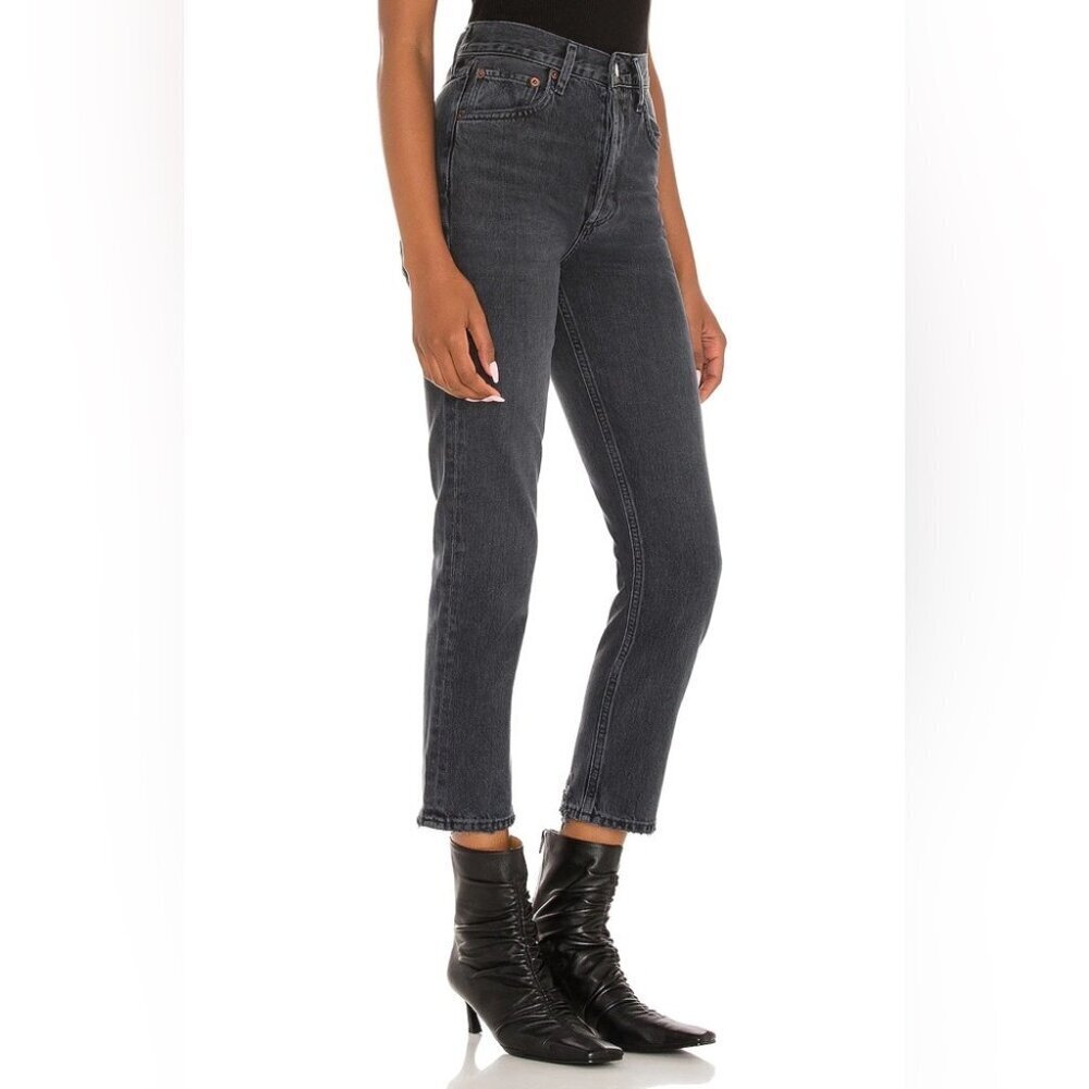 Agolde Riley High Rise Straight Leg Dark Wash Crop Jeans